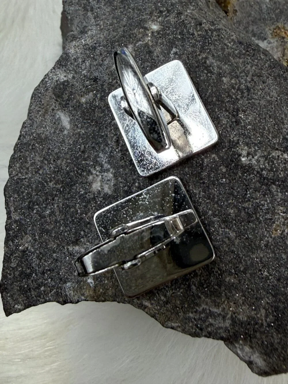 Vintage Foster Black Enamel & Silver Tone Spades Arrowhead Cufflinks Cuff Links